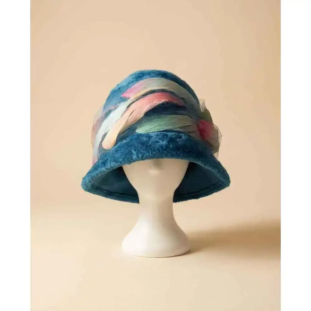 Vintage Christian Dior Chapeaux Turquoise Cloche Hat | Feather Trim Designer Ha